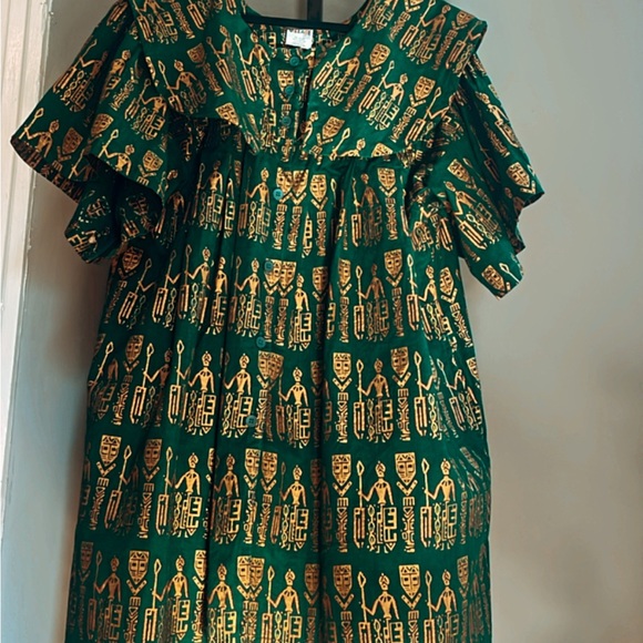 Green and Gold Patterned Dress Ghanian Inspired Dress (OS) - Picture 1 of 4